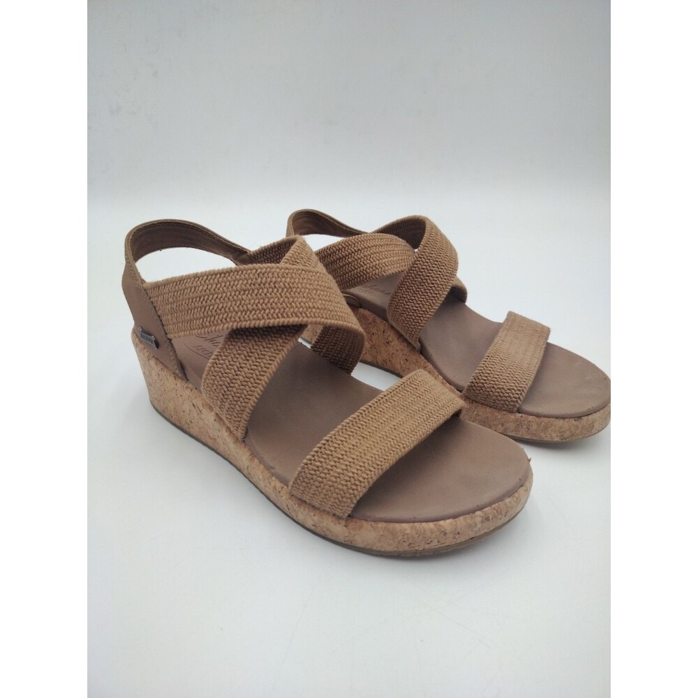 Skechers Arch Fit Beverlee Love Stays Tan Cork Wedge Sandals 119260 Women Boho
